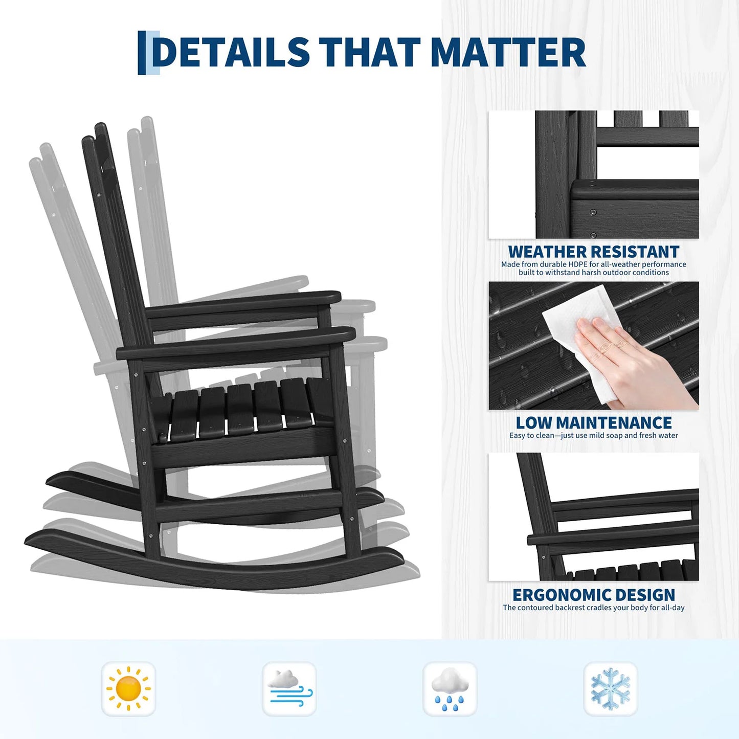 HiMISS Outdoor HDPE Lumber Rocking Chair Set With Side Table