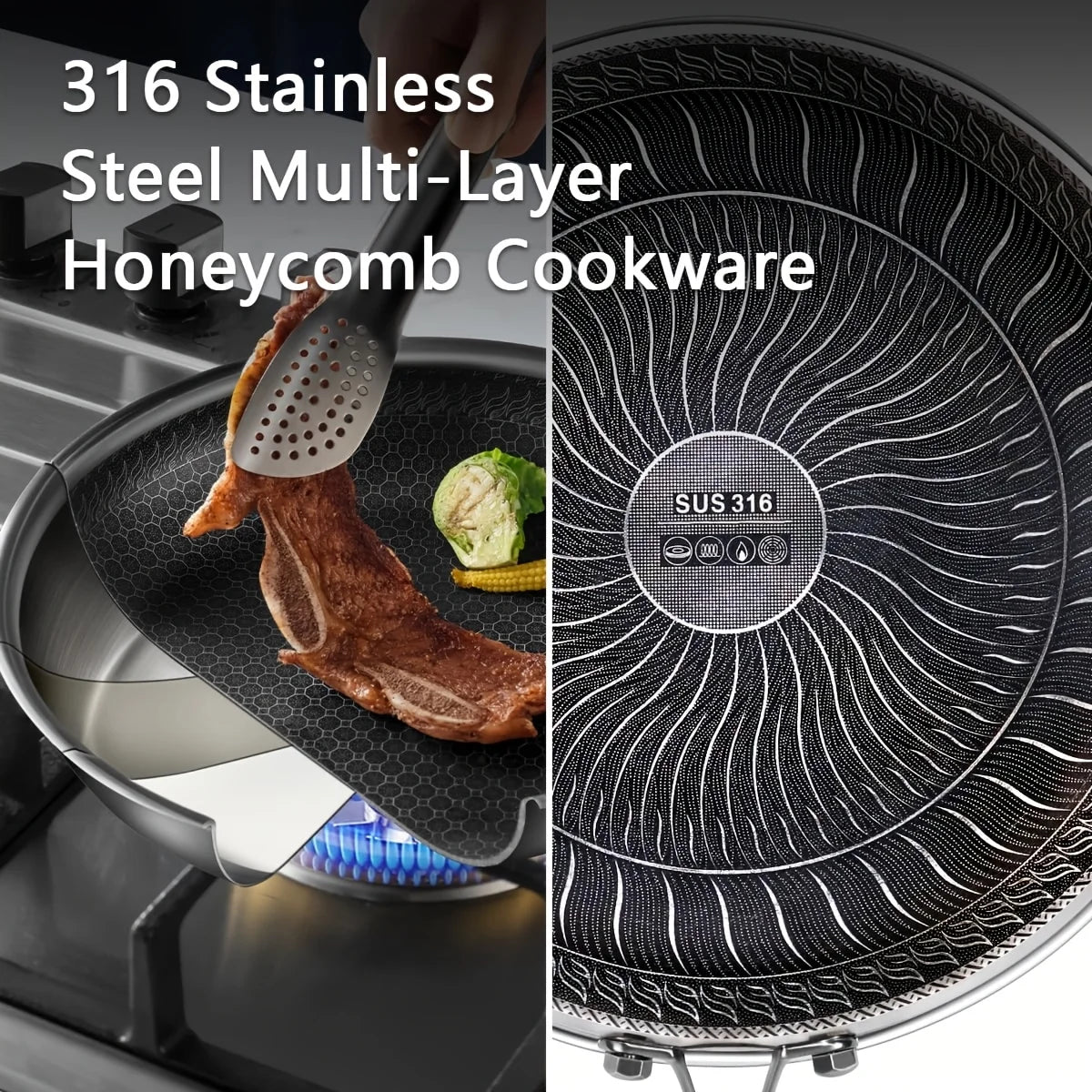 Stainless Steel Frying Pan With Anti-Scalding Handle, Induction Compatible