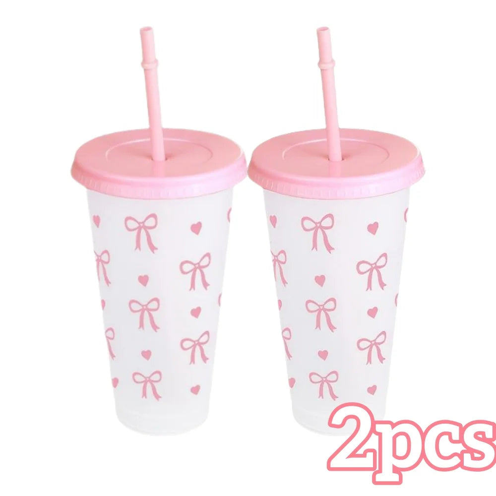 Reusable Cups With Straw And Lid For Cold Drinks Bow
