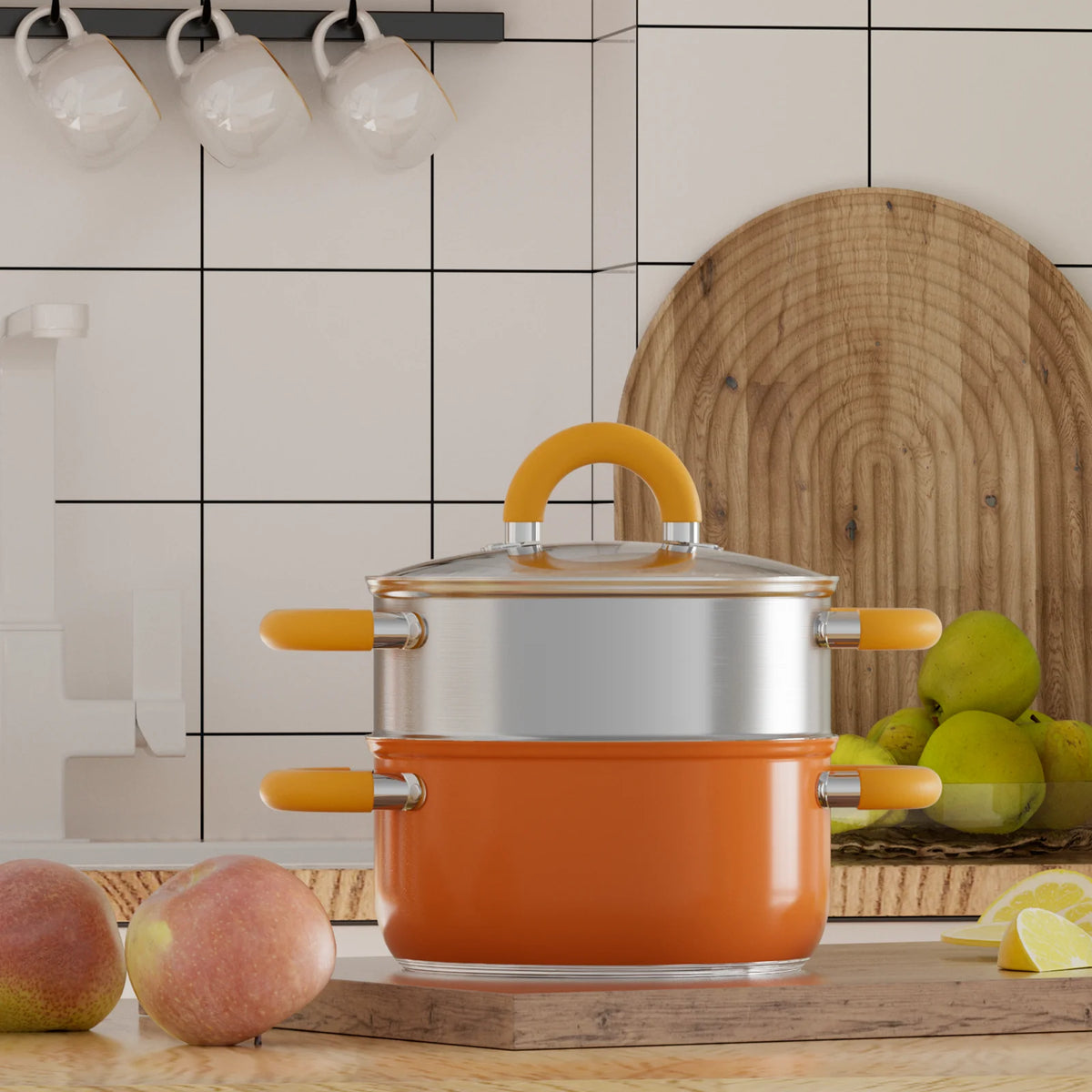 Stainless Steel Cookware Set with Steamer & Lids – Fast Heating,8.5 in/21.59cm, Ergonomic Handles, Induction Ready, Dishwasher Safe