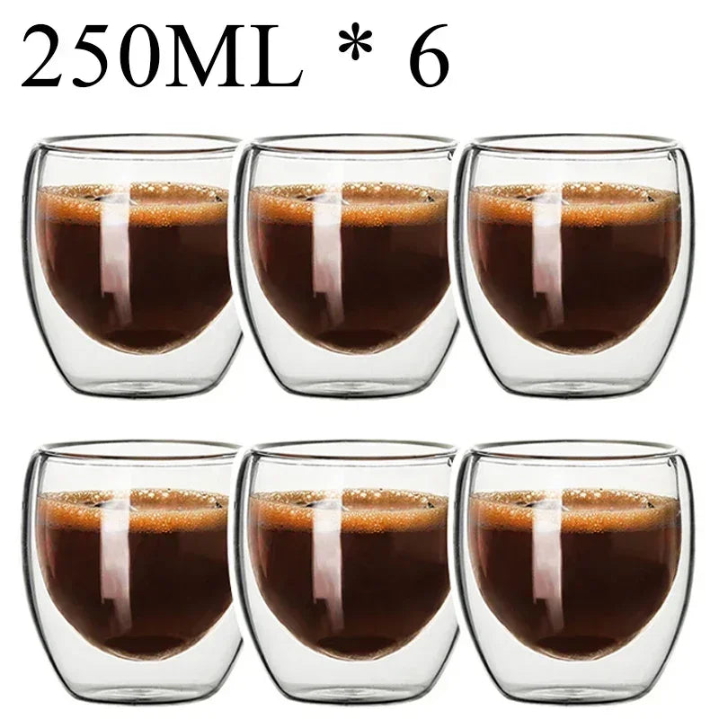 Double Wall Borosilicate Glass Mugs Set Drinkware Heat Resistant