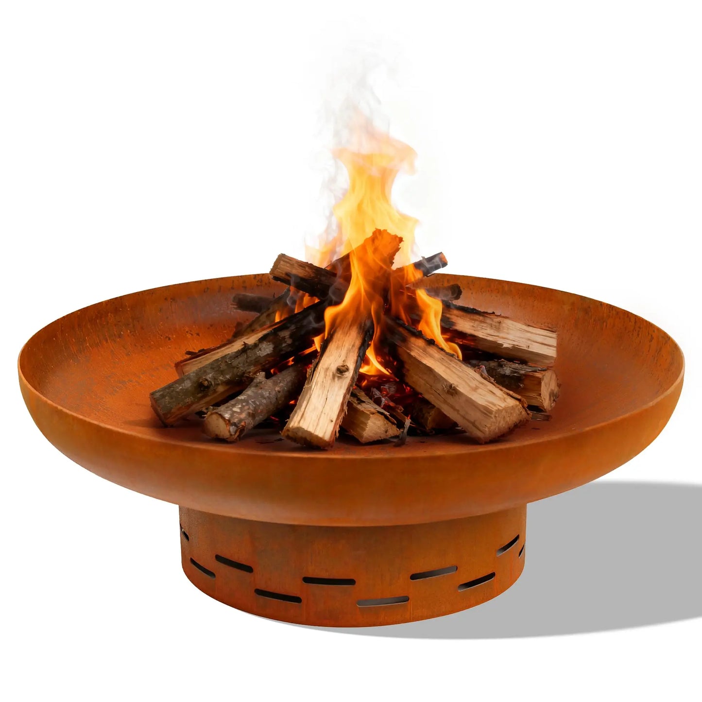 27.5 Inch Round Outdoor Wood Burning Fire Pit Heavy Duty Steel Oxidized Finish Free Standing
