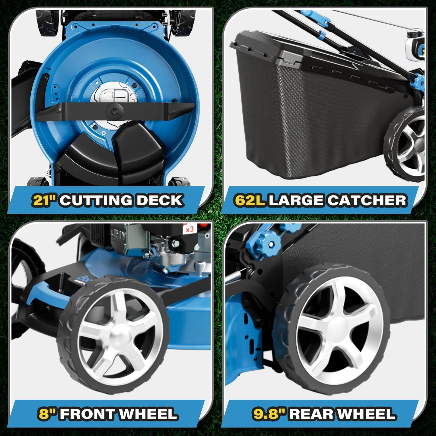 201cc 4-Stroke 2800RPM Self-Propelled Gas Lawn Mower, 21" Cutting Deck Gas Powered Hand Push Lawn mower, 7 Levels Adjustable Cutting Height, 3-in-1 Functions (Bagging, Mulching and Side Discharge) for Medium Large Yard