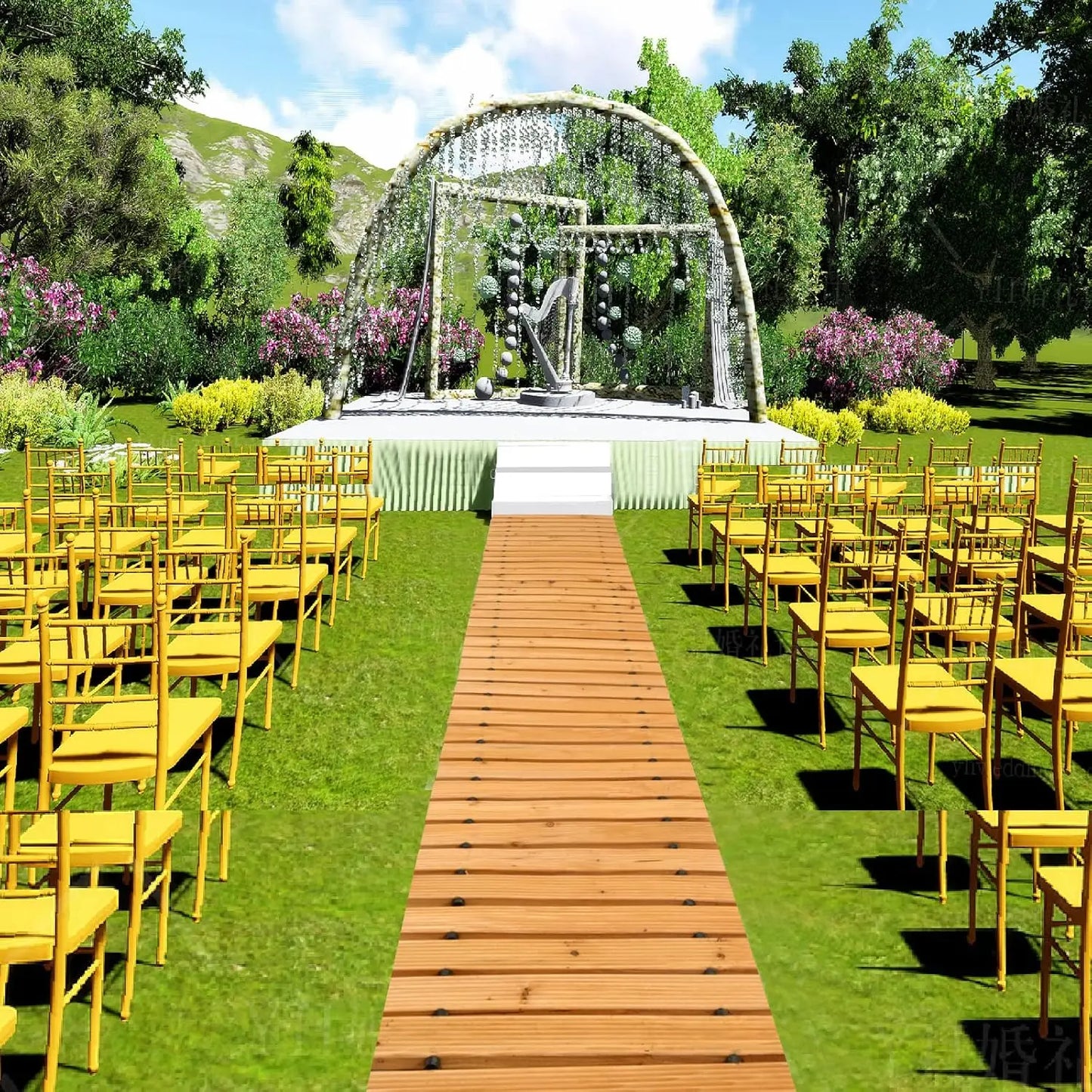 Weather-Resistant Non-SlipWooden Garden Pathway–8FT Roll OutDecorative Walkway,Hardwood Pavers for Backyard/Wedding Party/Garden