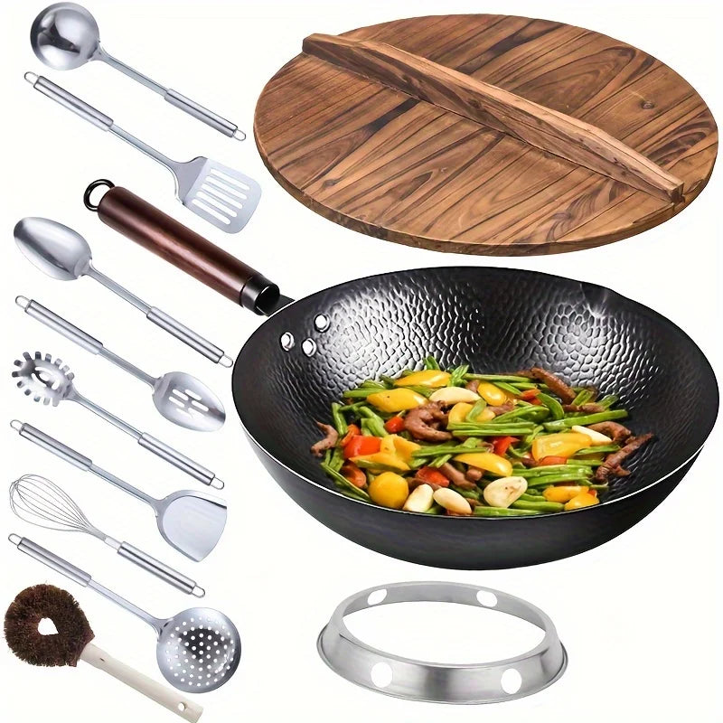 CS KOCH SYSTEME Cast Iron Wok With 11-Piece Cookware Accessories