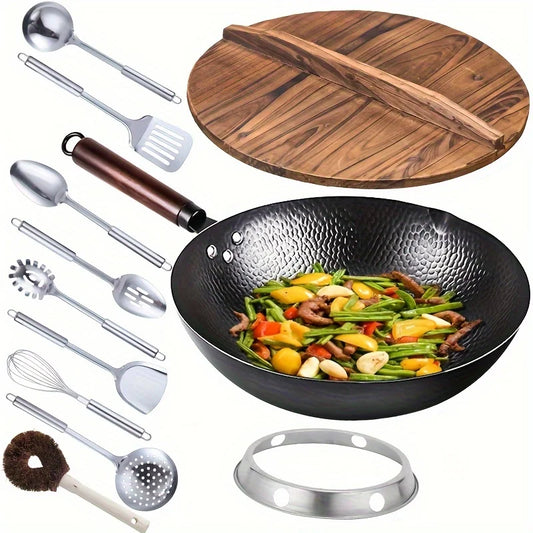 CS KOCH SYSTEME Cast Iron Wok With 11-Piece Cookware Accessories